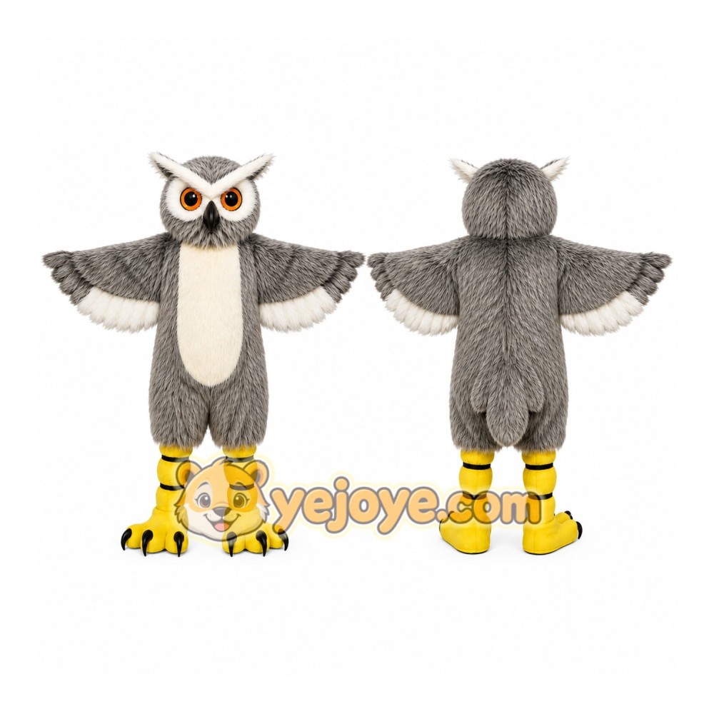 Gray Owl Mascot Costume with Custom Logo Gray Owl Mascot Costume with Custom Logo
