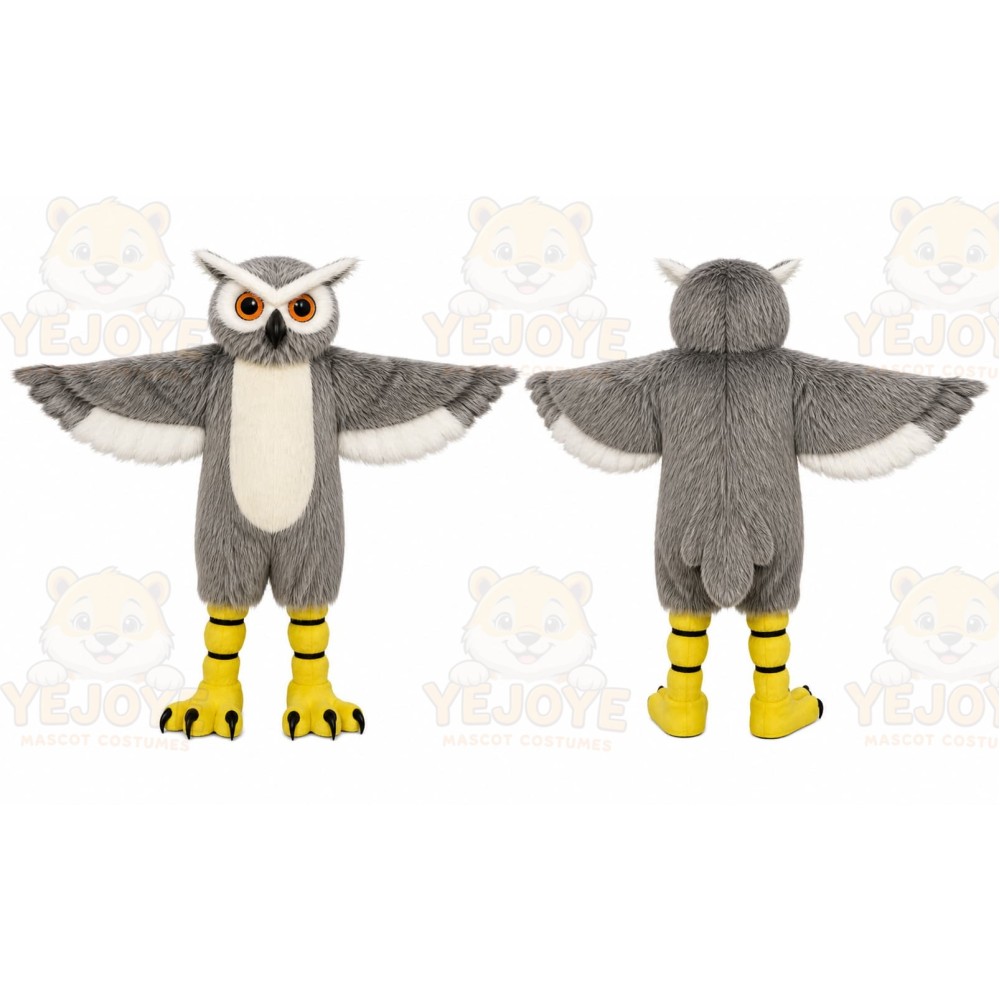 Gray Owl Mascot Costume with Custom Logo