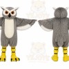Gray Owl Mascot Costume with Custom Logo