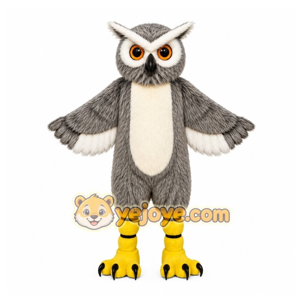 Gray Owl Mascot Costume with Custom Logo