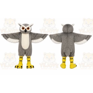 Gray Owl Mascot Costume with Custom Logo