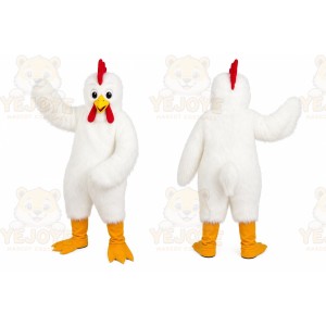White Chicken Mascot Costume with Custom Logo
