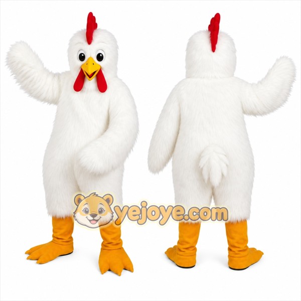 White Chicken Mascot Costume with Custom Logo