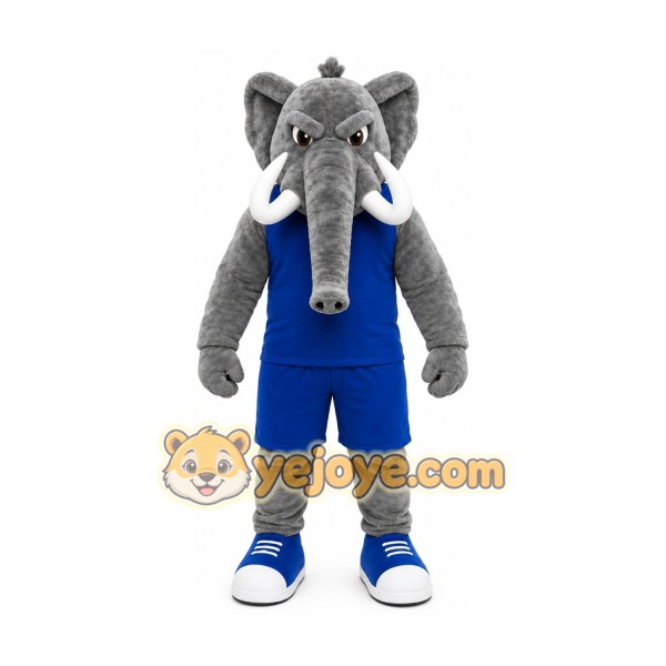 Gray Elephant Mascot Costume with Custom Logo