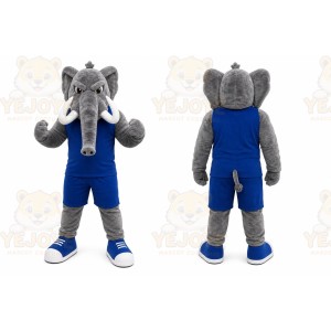 Gray Elephant Mascot Costume with Custom Logo
