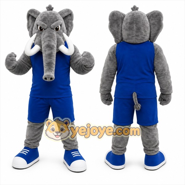 Gray Elephant Mascot Costume with Custom Logo