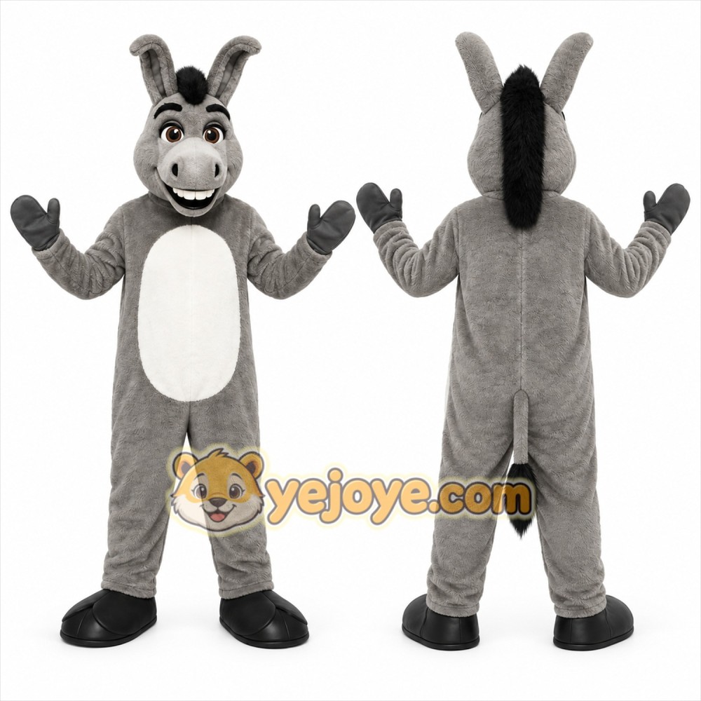 Gray Donkey Mascot Costume with Custom Logo