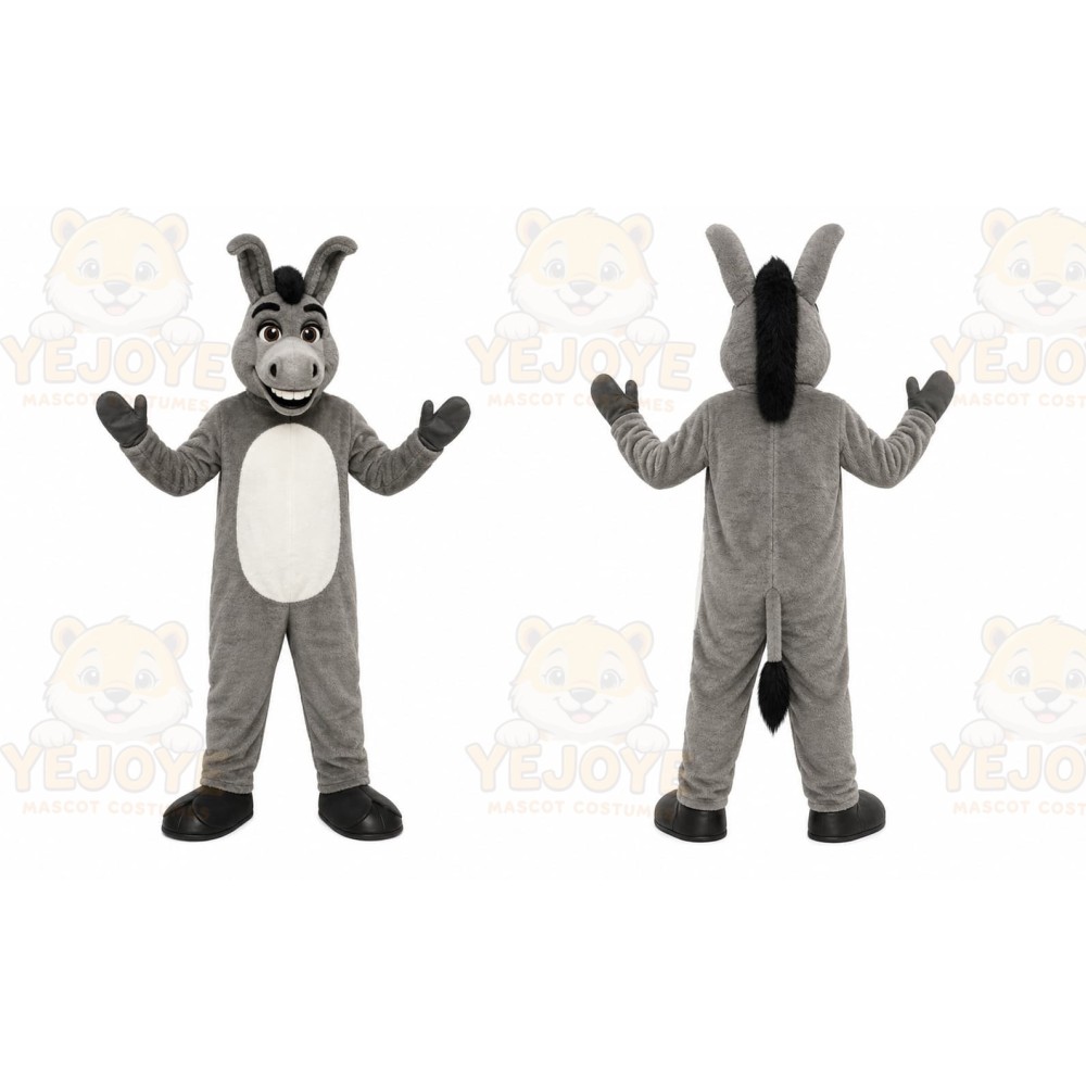Gray Donkey Mascot Costume with Custom Logo