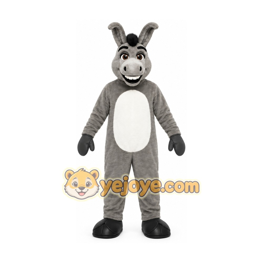Gray Donkey Mascot Costume with Custom Logo