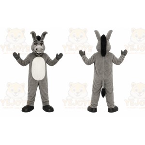 Gray Donkey Mascot Costume with Custom Logo