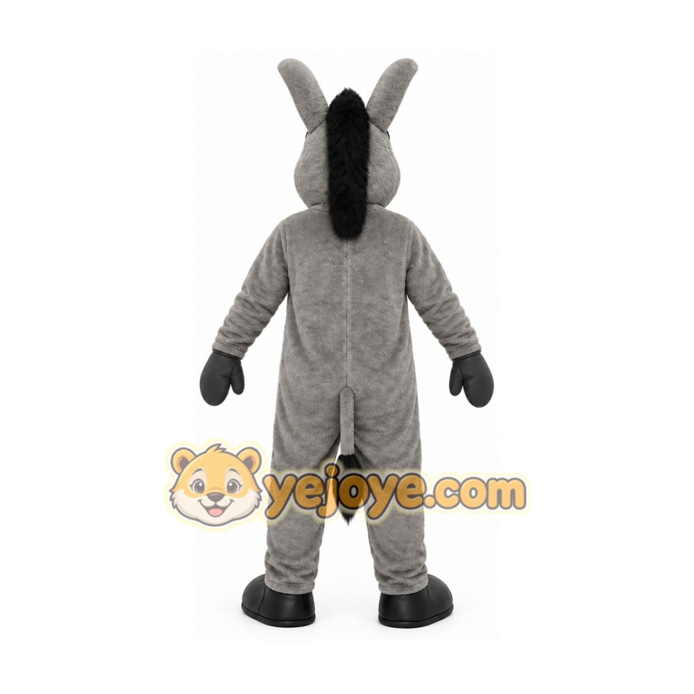 Gray Donkey Mascot Costume with Custom Logo