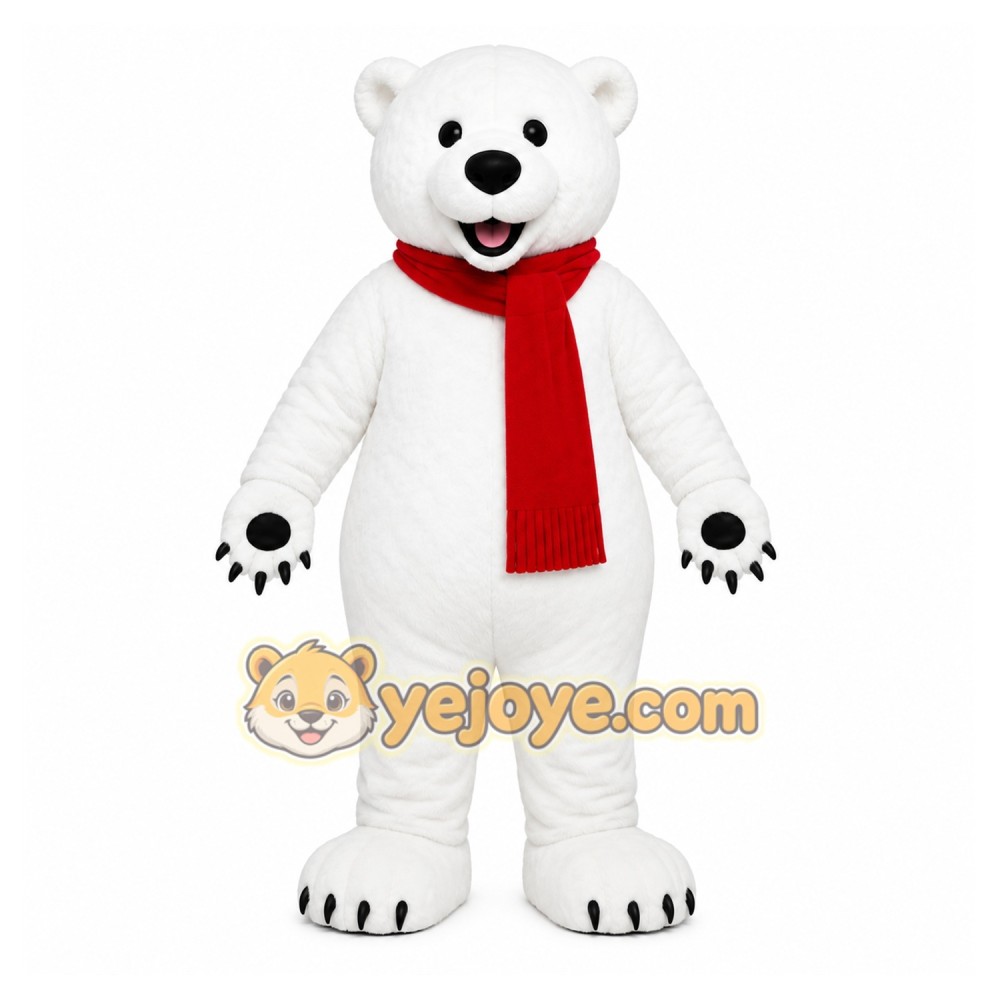 White Bear Mascot Costume with Custom Logo