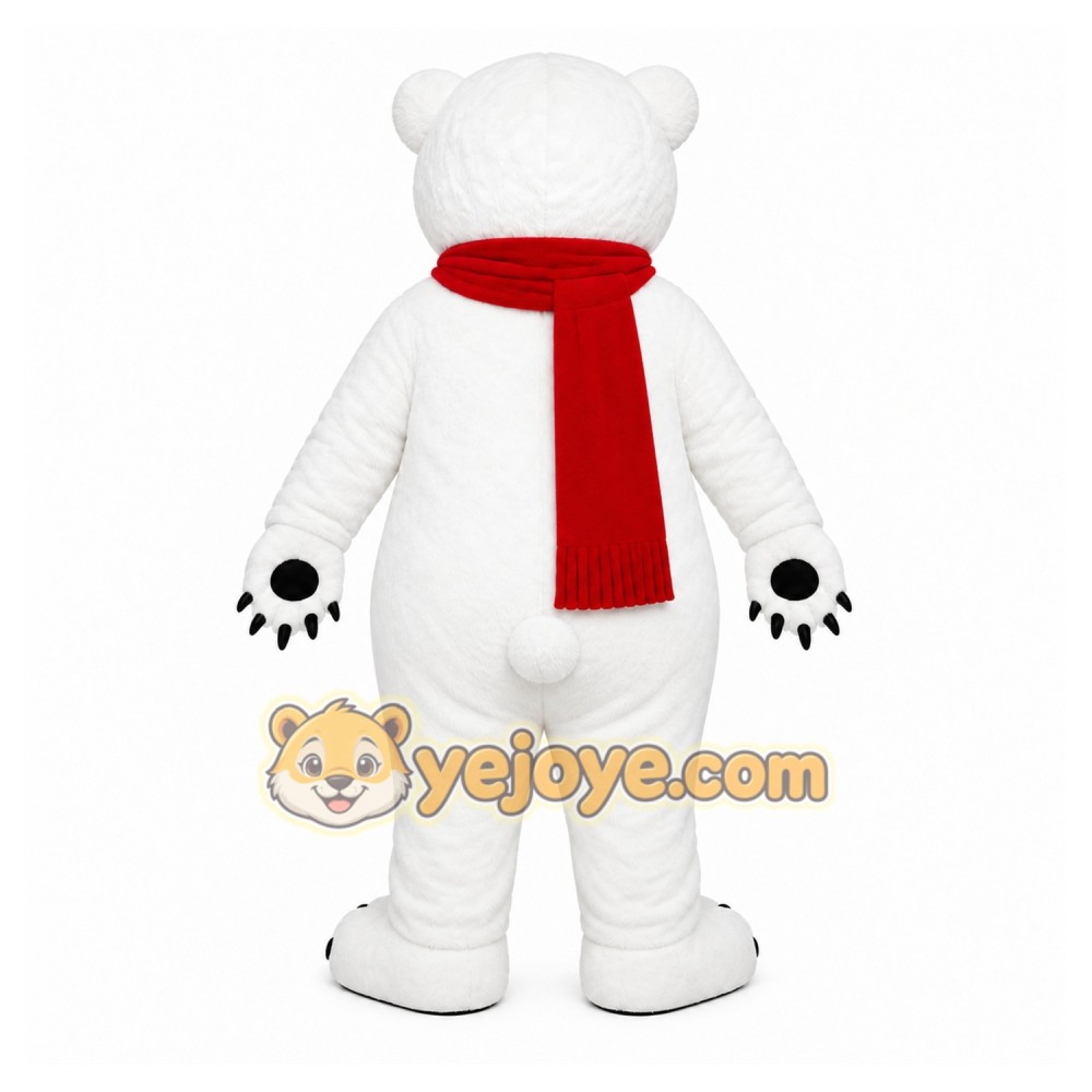 White Bear Mascot Costume with Custom Logo