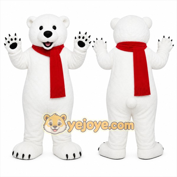 White Bear Mascot Costume with Custom Logo