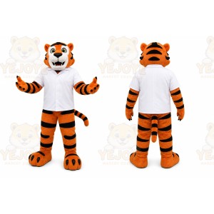 Orange Tiger Mascot Costume with Custom Logo