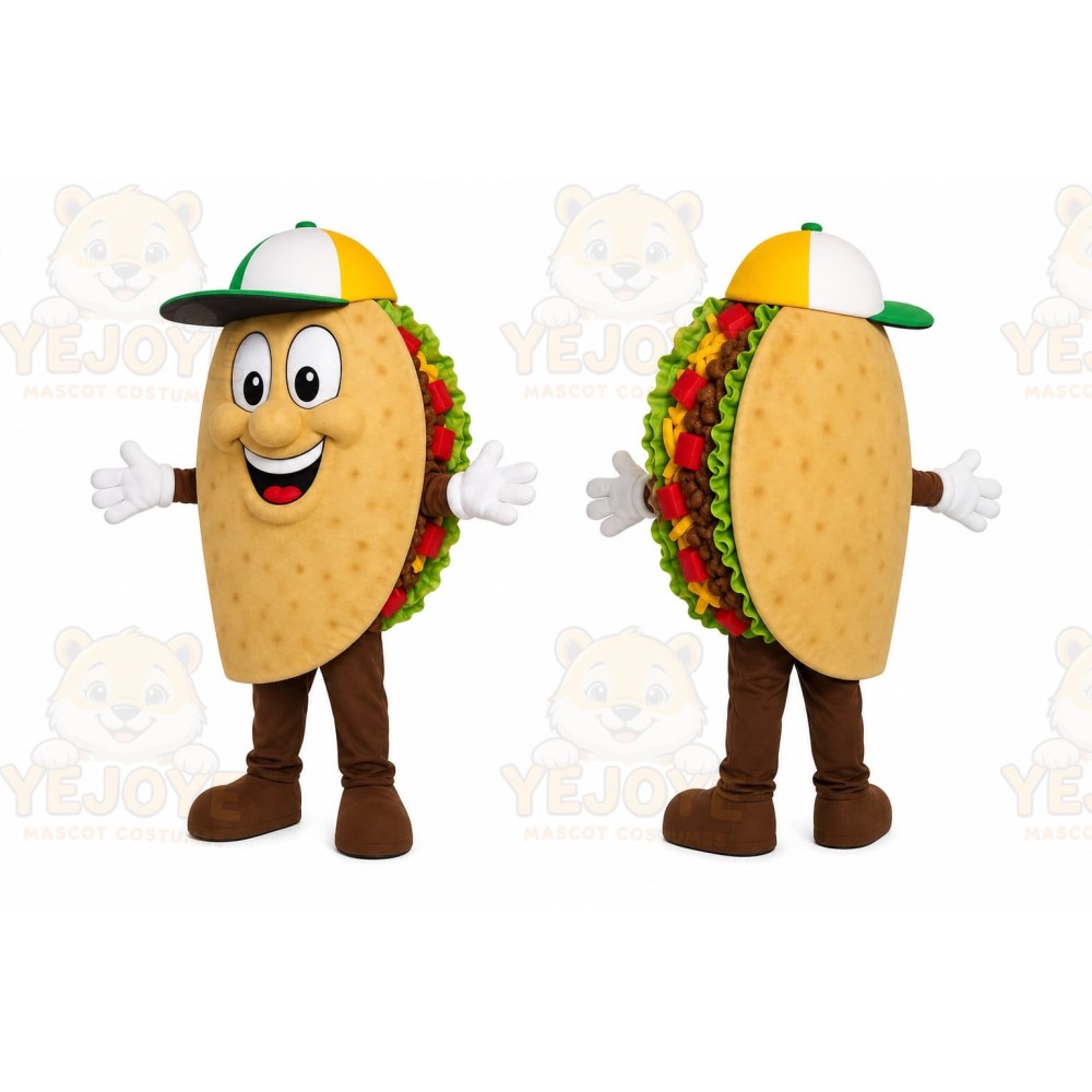 Brown Taco Mascot Costume with Custom Logo