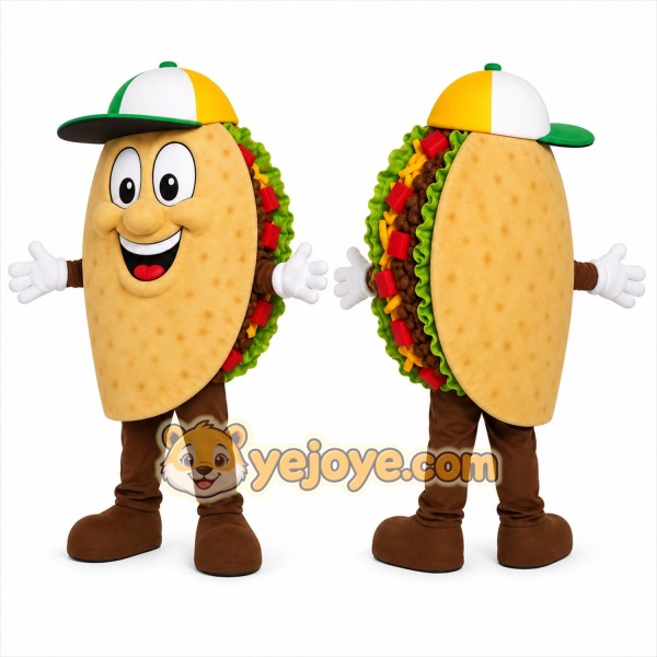 Brown Taco Mascot Costume with Custom Logo