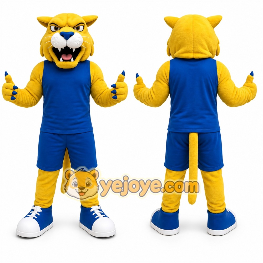 Yellow Cougar Mascot Costume with Custom Logo Yellow Cougar Mascot Costume with Custom Logo