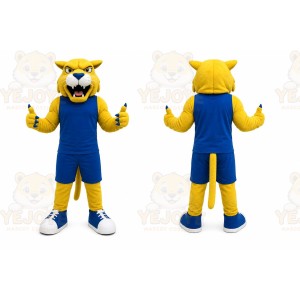 Yellow Cougar Mascot Costume with Custom Logo