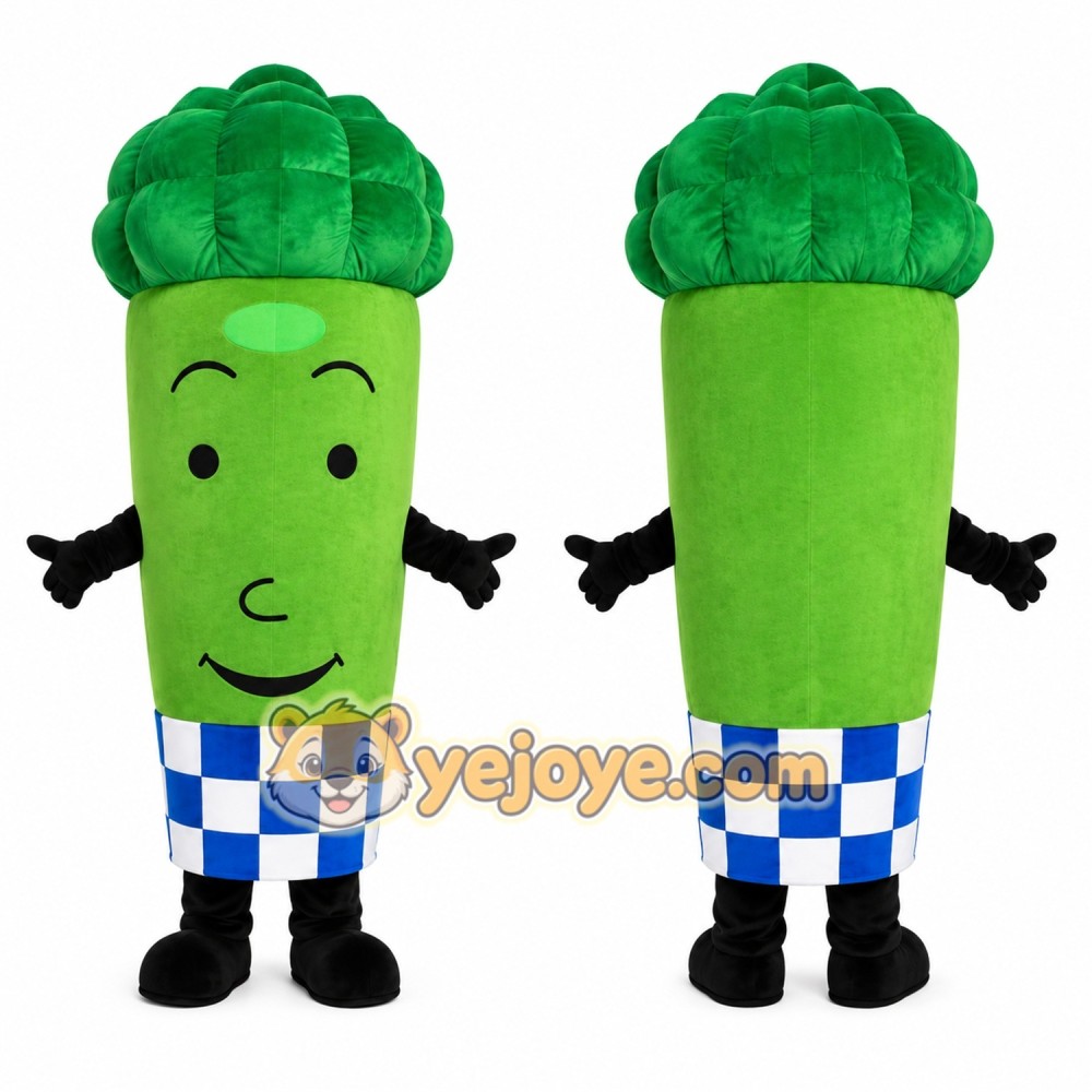 Green Broccoli Mascot Costume with Custom Logo Green Broccoli Mascot Costume with Custom Logo