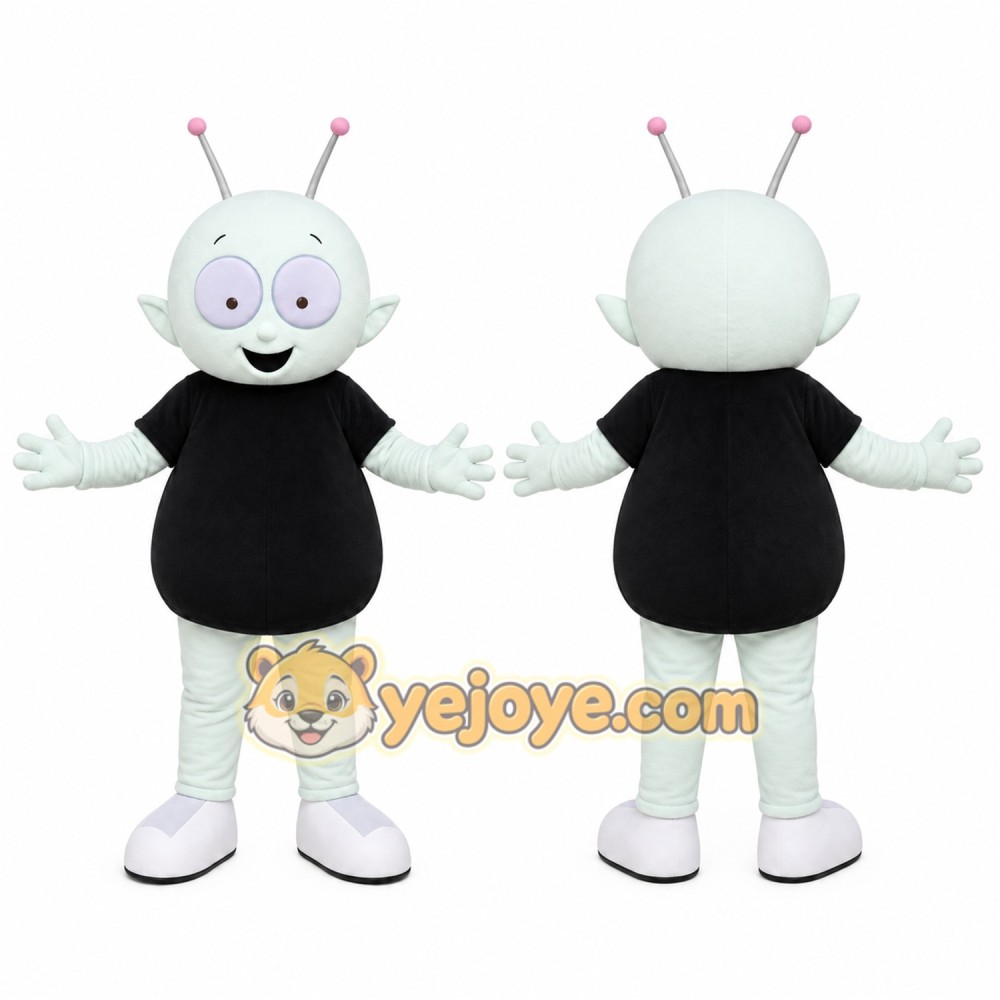 White Alien Mascot Costume with Custom Logo
