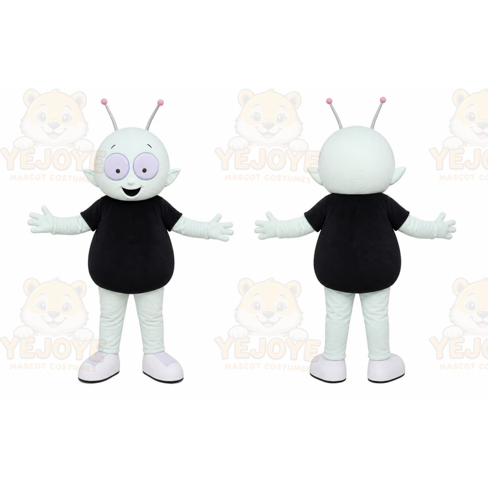 White Alien Mascot Costume with Custom Logo