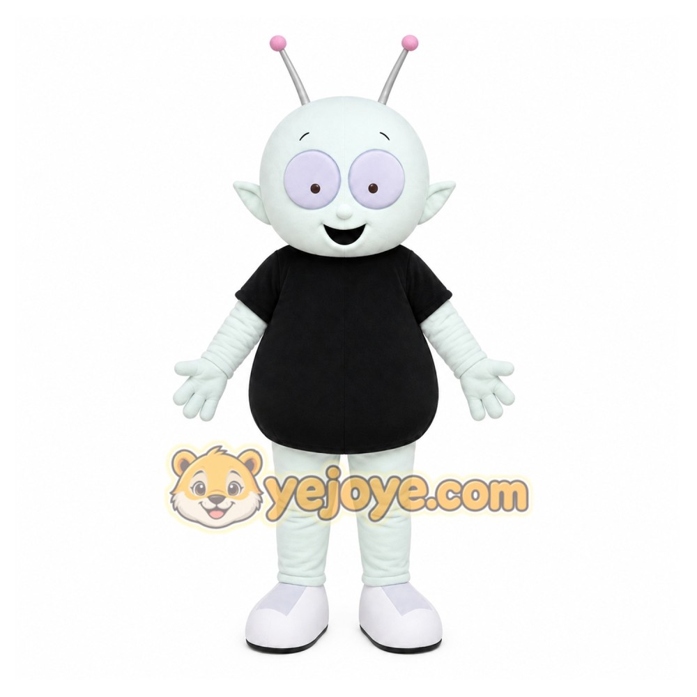 White Alien Mascot Costume with Custom Logo