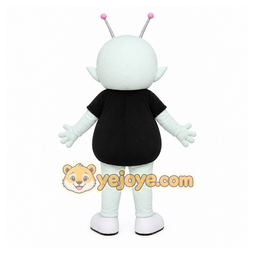 White Alien Mascot Costume with Custom Logo