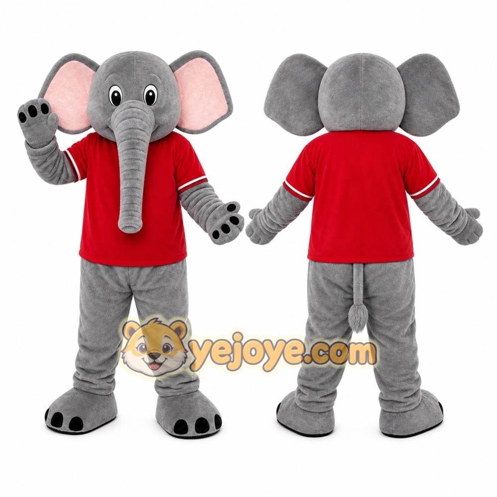 Gray Elephant Mascot Costume with Custom Logo Gray Elephant Mascot Costume with Custom Logo
