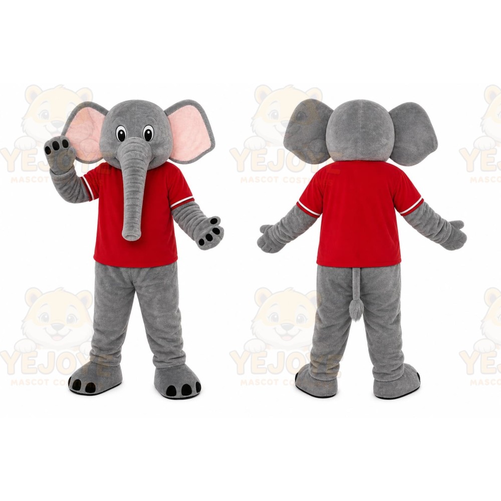 Gray Elephant Mascot Costume with Custom Logo
