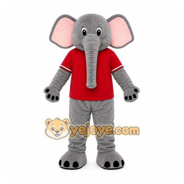 Gray Elephant Mascot Costume with Custom Logo