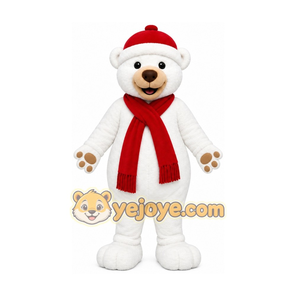White Bear Mascot Costume with Custom Logo