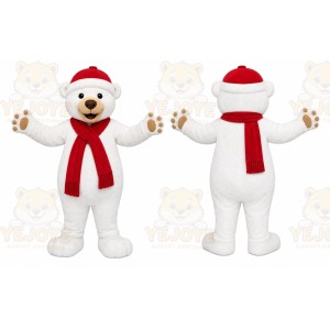White Bear Mascot Costume with Custom Logo