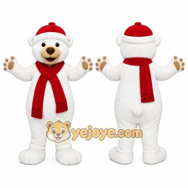 White Bear Mascot Costume with Custom Logo