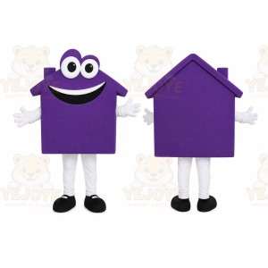Purple House Mascot Costume with Custom Logo