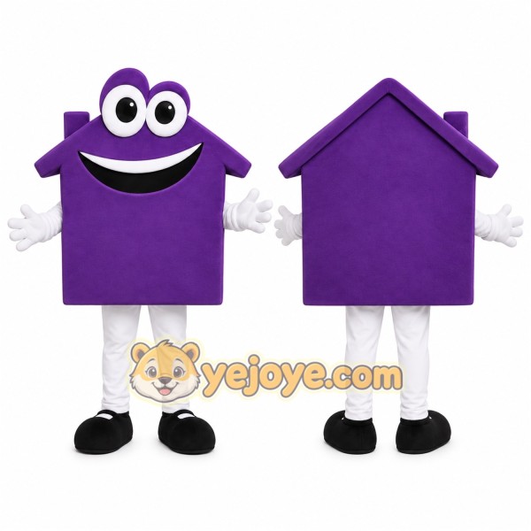 Purple House Mascot Costume with Custom Logo