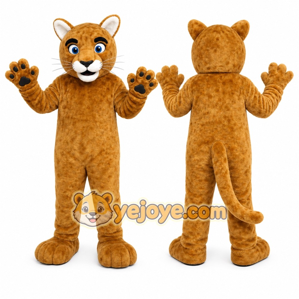 Brown Cougar Mascot Costume with Custom Logo Brown Cougar Mascot Costume with Custom Logo