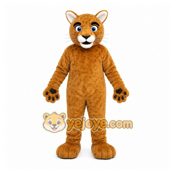 Brown Cougar Mascot Costume with Custom Logo