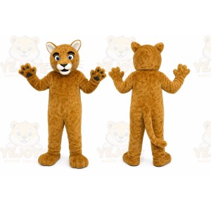 Brown Cougar Mascot Costume with Custom Logo