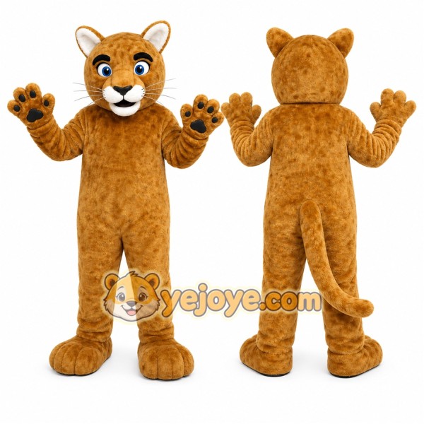 Brown Cougar Mascot Costume with Custom Logo