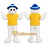 White Cat Mascot Costume with Custom Logo