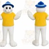 White Cat Mascot Costume with Custom Logo