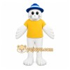 White Cat Mascot Costume with Custom Logo