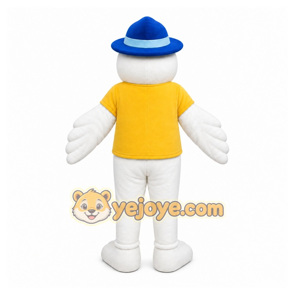 White Cat Mascot Costume with Custom Logo