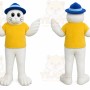 White Cat Mascot Costume with Custom Logo