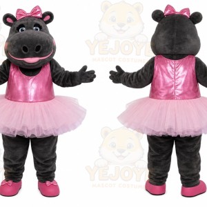 Black Hippopotamus Mascot Costume with Custom Logo