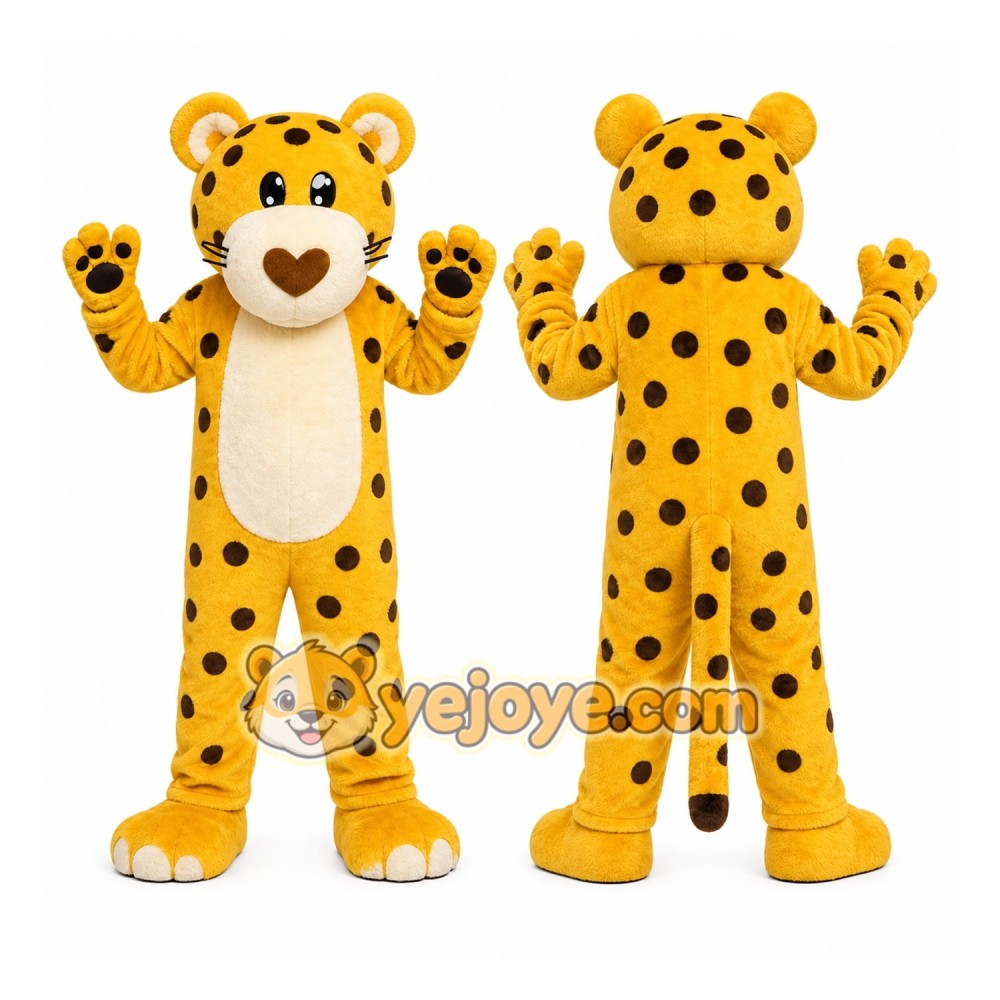 Yellow Cheetah Mascot Costume with Custom Logo Yellow Cheetah Mascot Costume with Custom Logo