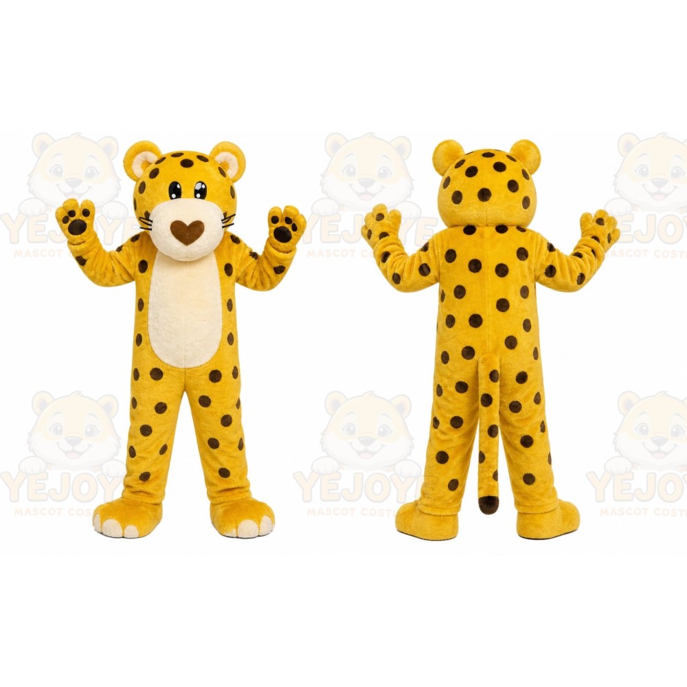 Yellow Cheetah Mascot Costume with Custom Logo