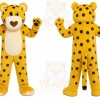 Yellow Cheetah Mascot Costume with Custom Logo
