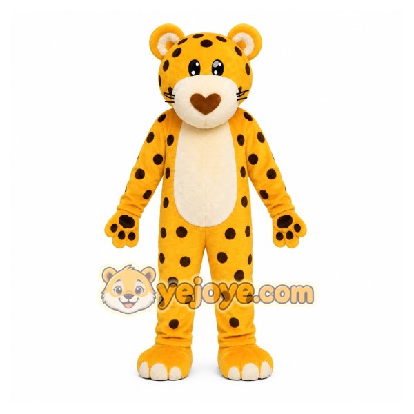 Yellow Cheetah Mascot Costume with Custom Logo